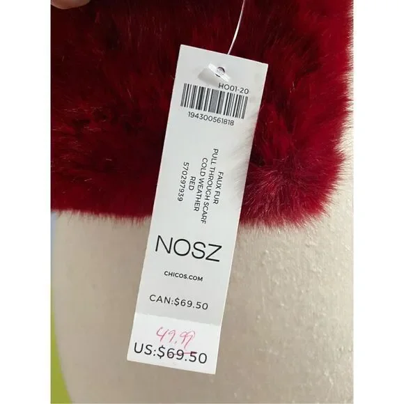 Womens Chico’s red faux fur pull through scarf NWT - Picture 4 of 7